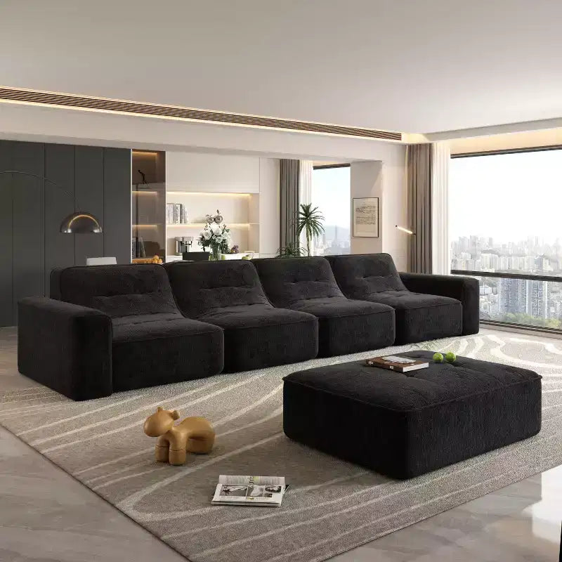 143.7Modular Sectional Sofa Set with Removable Ottoman, Tufted Deep Seat Couch, Chaise & Accent Chair, Modern Sparkling Chenille Sofa for Living Room
