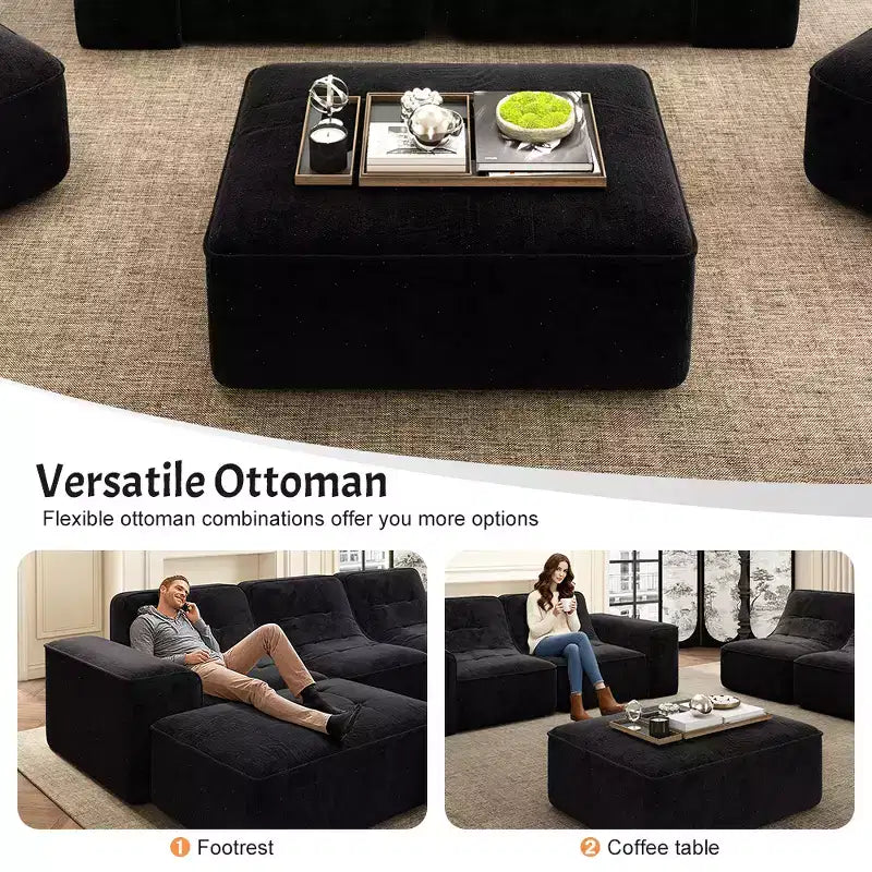143.7Modular Sectional Sofa Set with Removable Ottoman, Tufted Deep Seat Couch, Chaise & Accent Chair, Modern Sparkling Chenille Sofa for Living Room