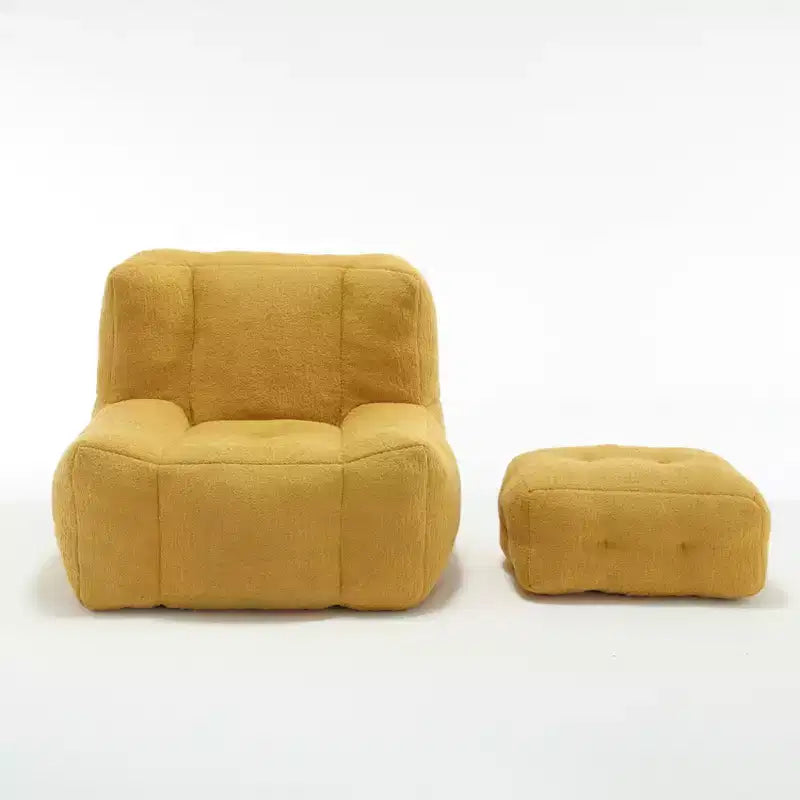 Fluffy Bean Bag Chair for Adults, Super Soft Memory Foam Sofa with Ottoman, Comfortable Modern Indoor Bean Bag for Living Room or Bedroom