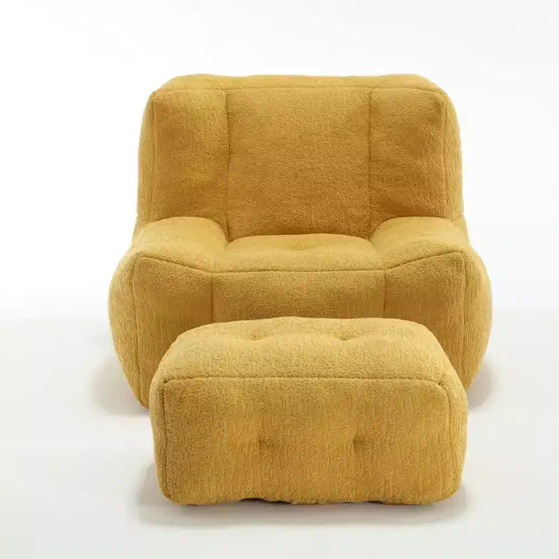 Fluffy Bean Bag Chair for Adults, Super Soft Memory Foam Sofa with Ottoman, Comfortable Modern Indoor Bean Bag for Living Room or Bedroom