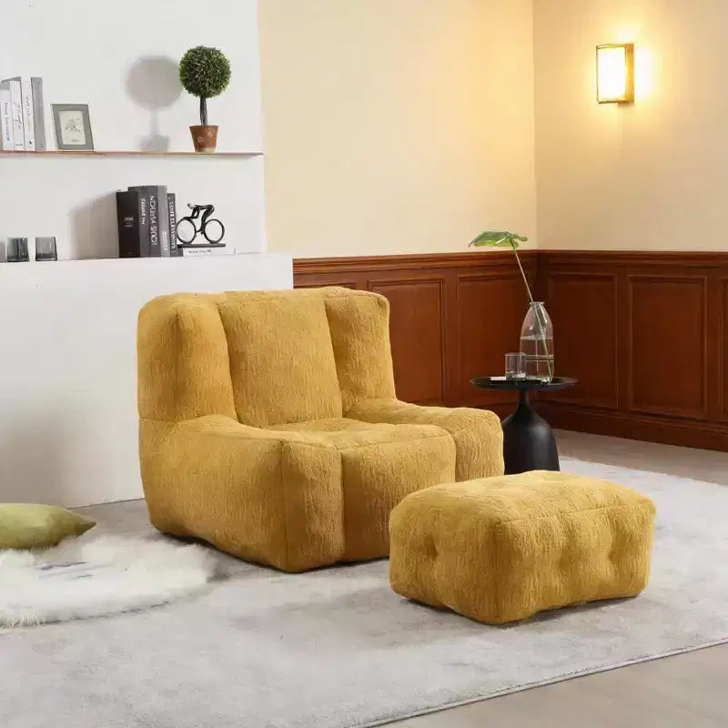 Fluffy Bean Bag Chair for Adults, Super Soft Memory Foam Sofa with Ottoman, Comfortable Modern Indoor Bean Bag for Living Room or Bedroom
