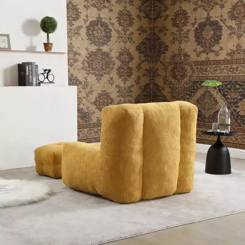 Fluffy Bean Bag Chair for Adults, Super Soft Memory Foam Sofa with Ottoman, Comfortable Modern Indoor Bean Bag for Living Room or Bedroom