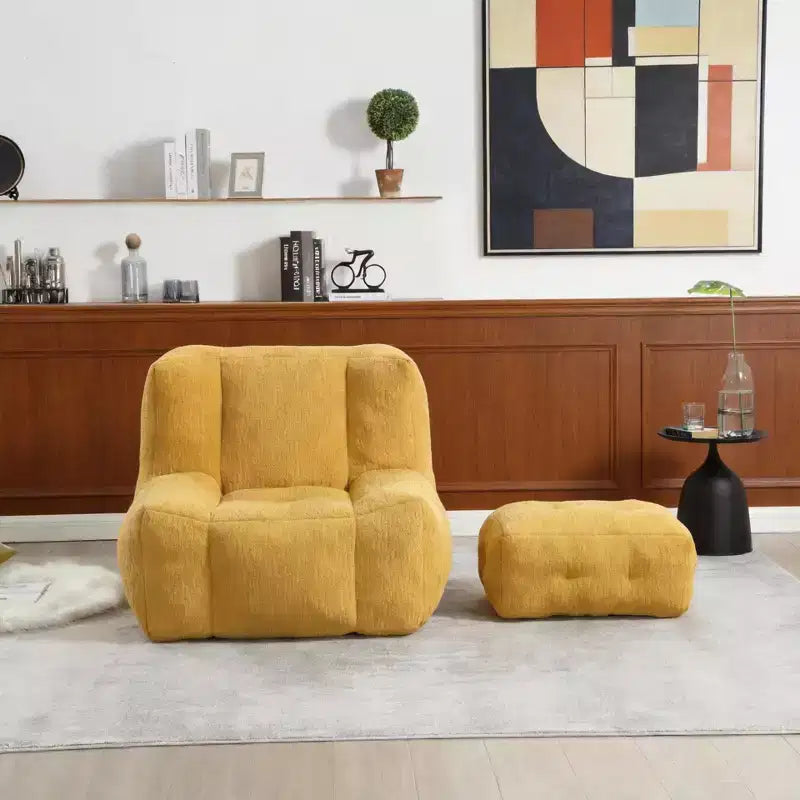 Fluffy Bean Bag Chair for Adults, Super Soft Memory Foam Sofa with Ottoman, Comfortable Modern Indoor Bean Bag for Living Room or Bedroom