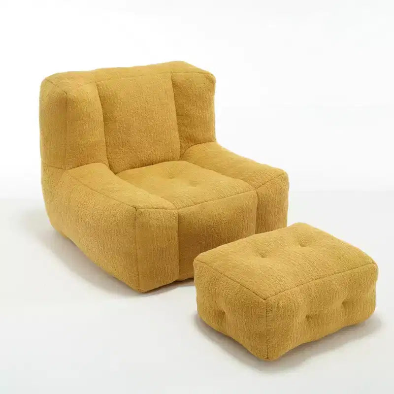 Fluffy Bean Bag Chair for Adults, Super Soft Memory Foam Sofa with Ottoman, Comfortable Modern Indoor Bean Bag for Living Room or Bedroom