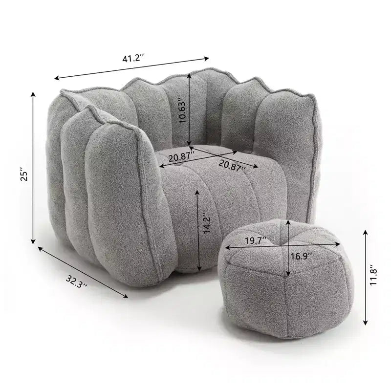 Soft Bean Bag Chair with High-Resilient Foam, Square Lazy Sofa with Footstool, Cover for Adults for Gaming, Reading, or Watching TV