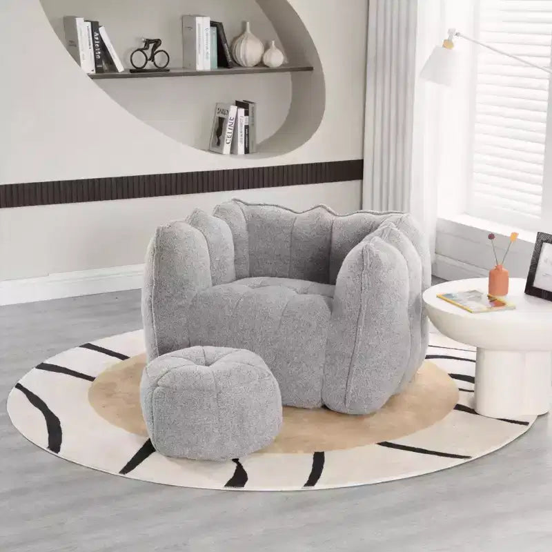 Soft Bean Bag Chair with High-Resilient Foam, Square Lazy Sofa with Footstool, Cover for Adults for Gaming, Reading, or Watching TV
