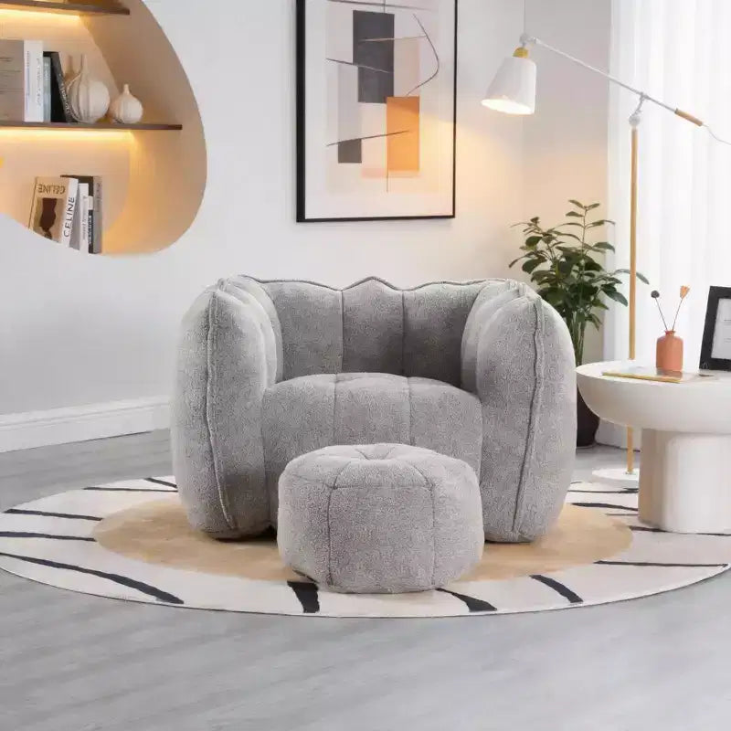 Soft Bean Bag Chair with High-Resilient Foam, Square Lazy Sofa with Footstool, Cover for Adults for Gaming, Reading, or Watching TV