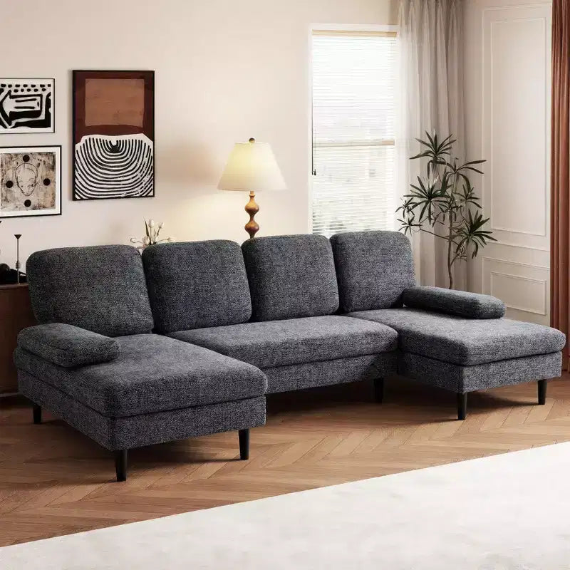 U-Shaped Combination Sofa Double Lounge Chair Chenille Fabric 4-Seat Living Room Furniture