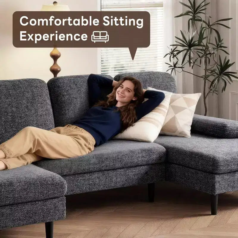 U-Shaped Combination Sofa Double Lounge Chair Chenille Fabric 4-Seat Living Room Furniture