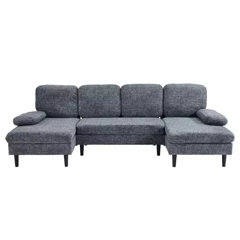 U-Shaped Combination Sofa Double Lounge Chair Chenille Fabric 4-Seat Living Room Furniture