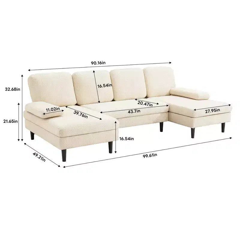 U-Shaped Combination Sofa Double Lounge Chair Chenille Fabric 4-Seat Living Room Furniture