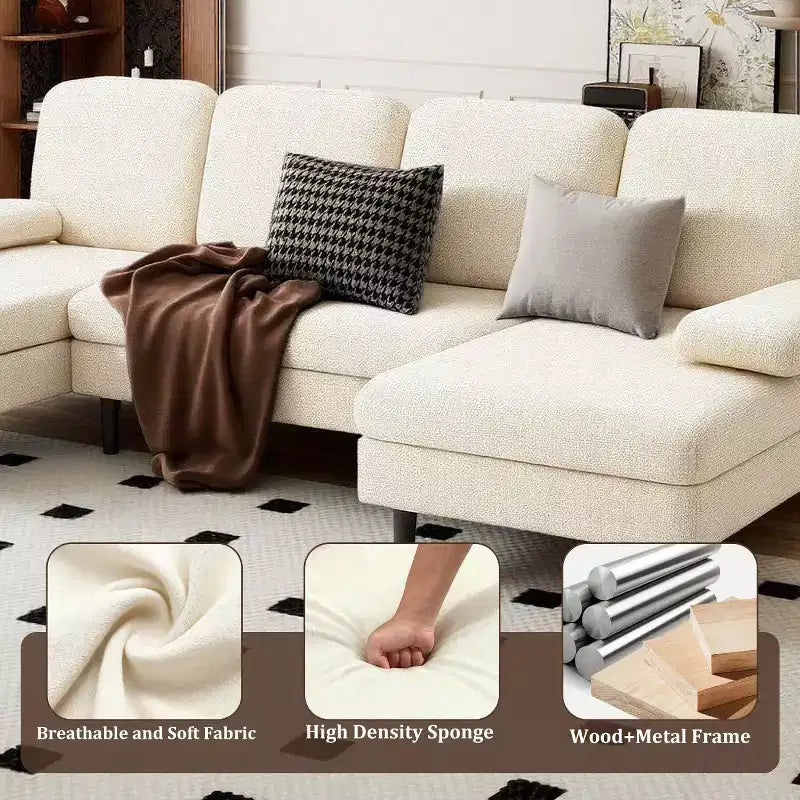U-Shaped Combination Sofa Double Lounge Chair Chenille Fabric 4-Seat Living Room Furniture