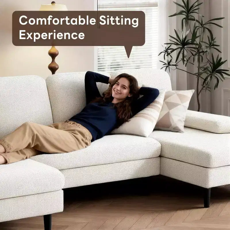 U-Shaped Combination Sofa Double Lounge Chair Chenille Fabric 4-Seat Living Room Furniture