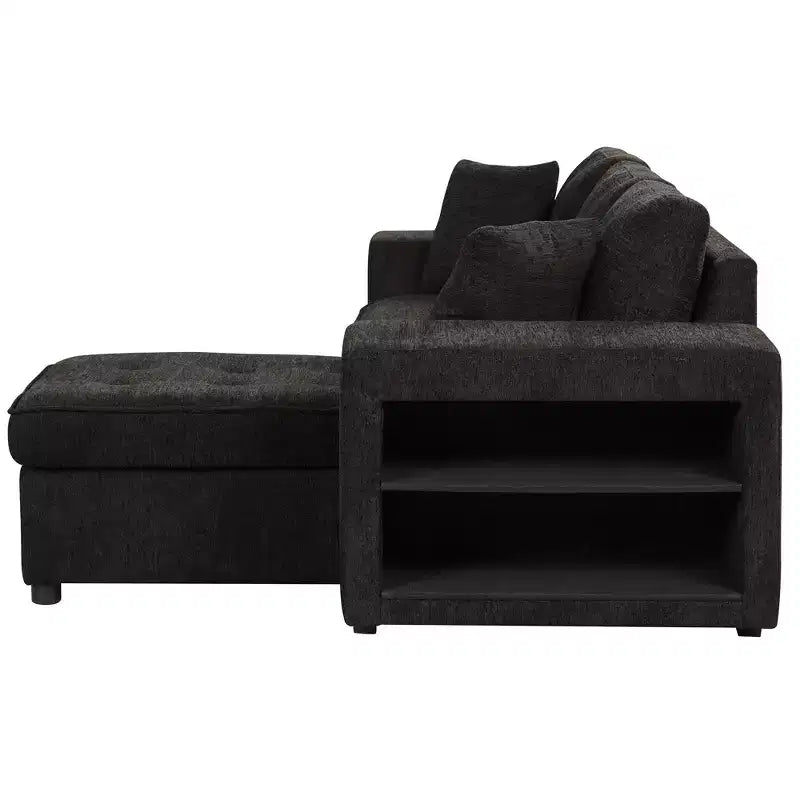 104.5 Modern L-Shape 3 Seat Reversible Sectional Couch Pull Out Sleeper Sofa with Storage Chaise and 2 Stools for Living Room Furniture Set