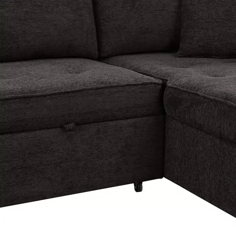 104.5 Modern L-Shape 3 Seat Reversible Sectional Couch Pull Out Sleeper Sofa with Storage Chaise and 2 Stools for Living Room Furniture Set