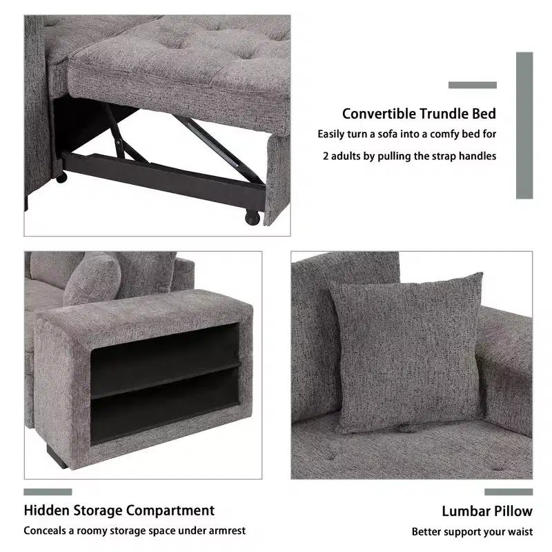 104.5 Modern L-Shape 3 Seat Reversible Sectional Couch Pull Out Sleeper Sofa with Storage Chaise and 2 Stools for Living Room Furniture Set