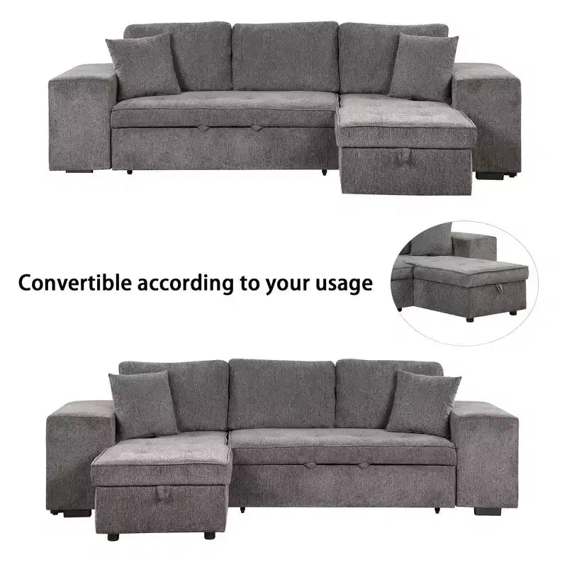 104.5 Modern L-Shape 3 Seat Reversible Sectional Couch Pull Out Sleeper Sofa with Storage Chaise and 2 Stools for Living Room Furniture Set