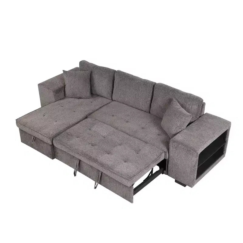 104.5 Modern L-Shape 3 Seat Reversible Sectional Couch Pull Out Sleeper Sofa with Storage Chaise and 2 Stools for Living Room Furniture Set