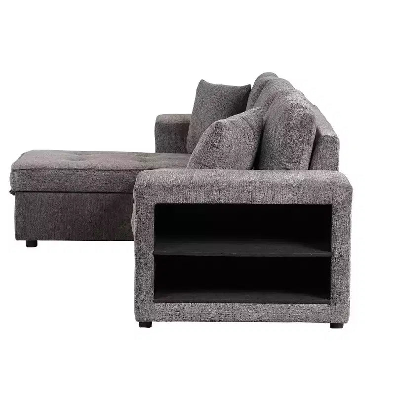 104.5 Modern L-Shape 3 Seat Reversible Sectional Couch Pull Out Sleeper Sofa with Storage Chaise and 2 Stools for Living Room Furniture Set