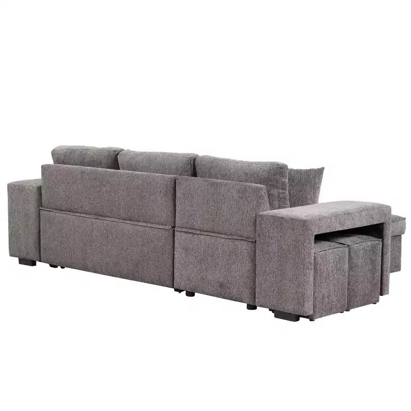 104.5 Modern L-Shape 3 Seat Reversible Sectional Couch Pull Out Sleeper Sofa with Storage Chaise and 2 Stools for Living Room Furniture Set