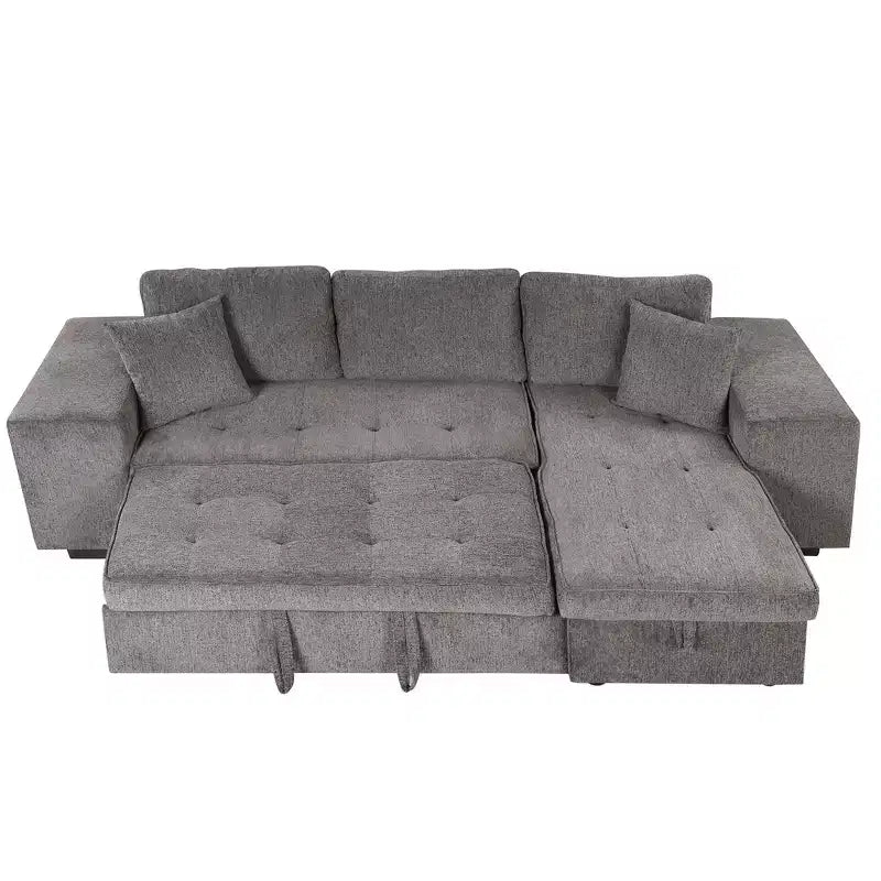 104.5 Modern L-Shape 3 Seat Reversible Sectional Couch Pull Out Sleeper Sofa with Storage Chaise and 2 Stools for Living Room Furniture Set