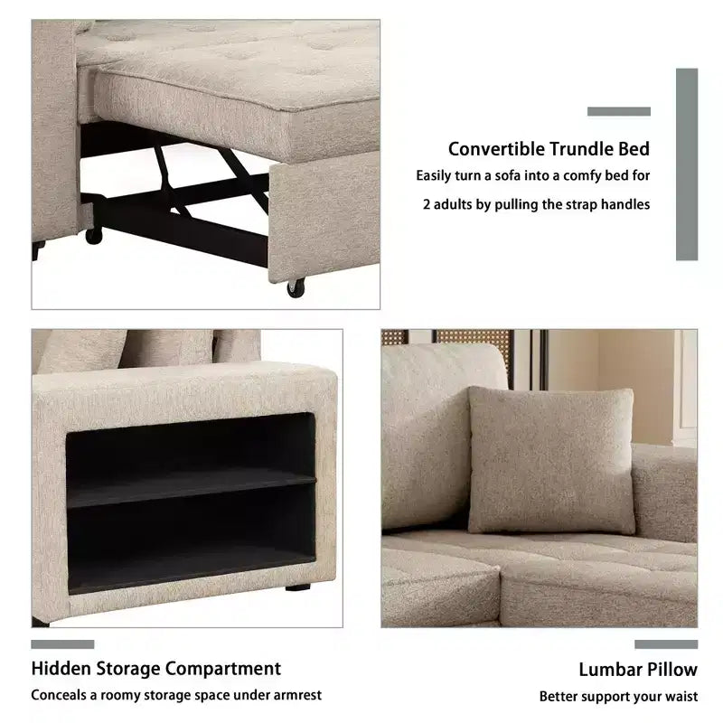 104.5 Modern L-Shape 3 Seat Reversible Sectional Couch Pull Out Sleeper Sofa with Storage Chaise and 2 Stools for Living Room Furniture Set