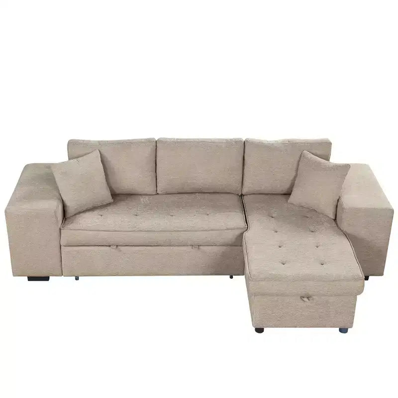 104.5 Modern L-Shape 3 Seat Reversible Sectional Couch Pull Out Sleeper Sofa with Storage Chaise and 2 Stools for Living Room Furniture Set