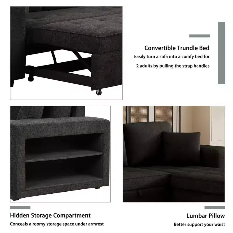 104.5 Modern L-Shape 3 Seat Reversible Sectional Couch Pull Out Sleeper Sofa with Storage Chaise and 2 Stools for Living Room Furniture Set
