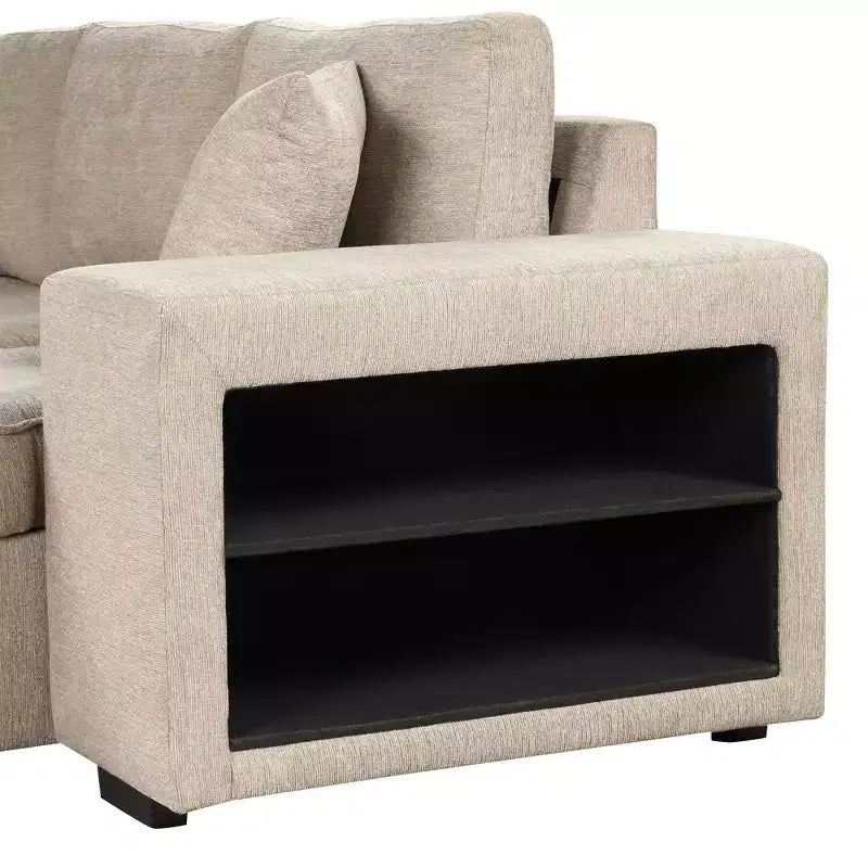 104.5 Modern L-Shape 3 Seat Reversible Sectional Couch Pull Out Sleeper Sofa with Storage Chaise and 2 Stools for Living Room Furniture Set