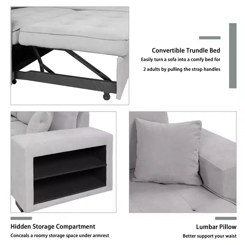 104.5 Modern L-Shape 3 Seat Reversible Sectional Couch Pull Out Sleeper Sofa with Storage Chaise and 2 Stools for Living Room Furniture Set
