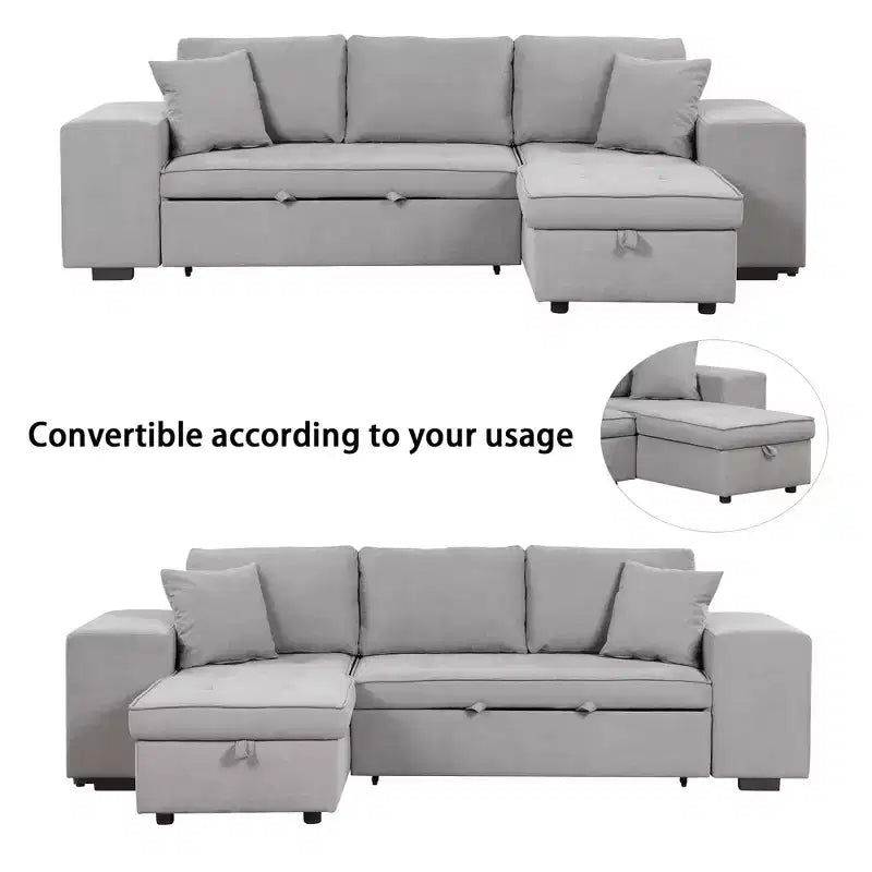 104.5 Modern L-Shape 3 Seat Reversible Sectional Couch Pull Out Sleeper Sofa with Storage Chaise and 2 Stools for Living Room Furniture Set