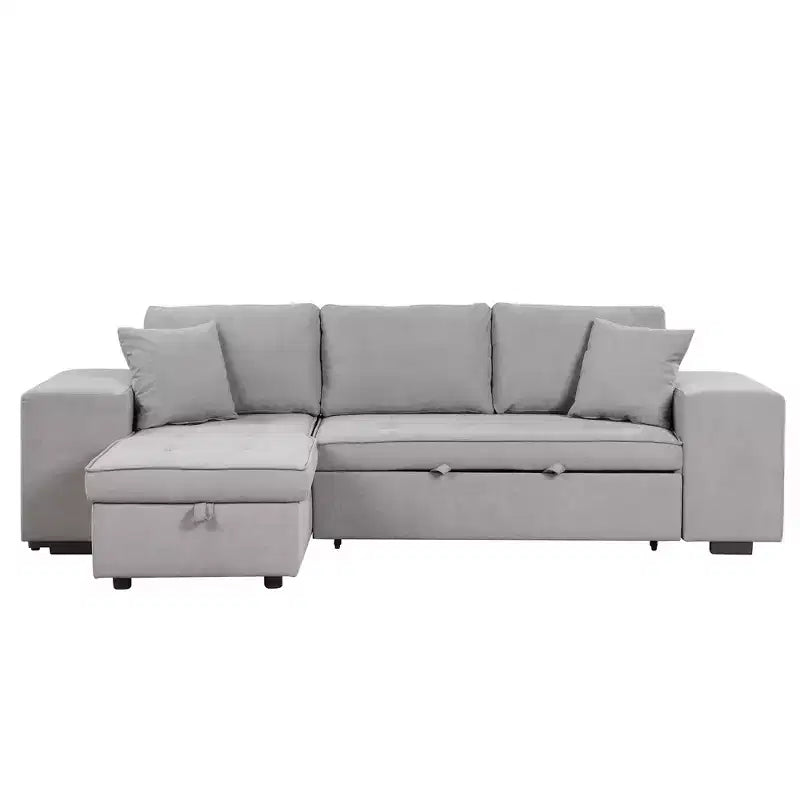 104.5 Modern L-Shape 3 Seat Reversible Sectional Couch Pull Out Sleeper Sofa with Storage Chaise and 2 Stools for Living Room Furniture Set