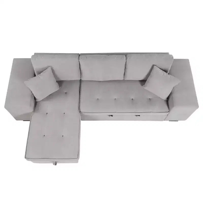 104.5 Modern L-Shape 3 Seat Reversible Sectional Couch Pull Out Sleeper Sofa with Storage Chaise and 2 Stools for Living Room Furniture Set