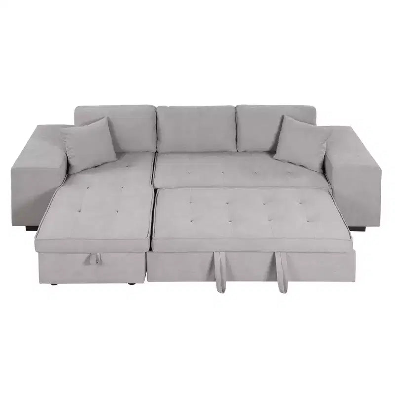 104.5 Modern L-Shape 3 Seat Reversible Sectional Couch Pull Out Sleeper Sofa with Storage Chaise and 2 Stools for Living Room Furniture Set