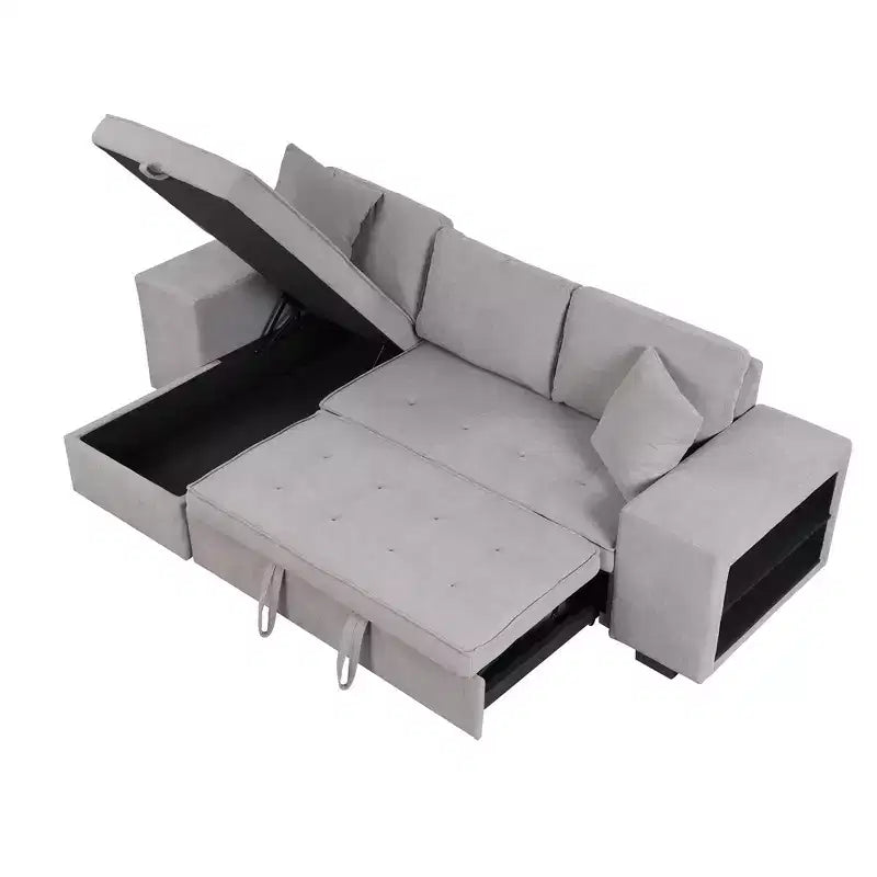 104.5 Modern L-Shape 3 Seat Reversible Sectional Couch Pull Out Sleeper Sofa with Storage Chaise and 2 Stools for Living Room Furniture Set