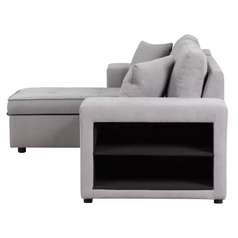 104.5 Modern L-Shape 3 Seat Reversible Sectional Couch Pull Out Sleeper Sofa with Storage Chaise and 2 Stools for Living Room Furniture Set