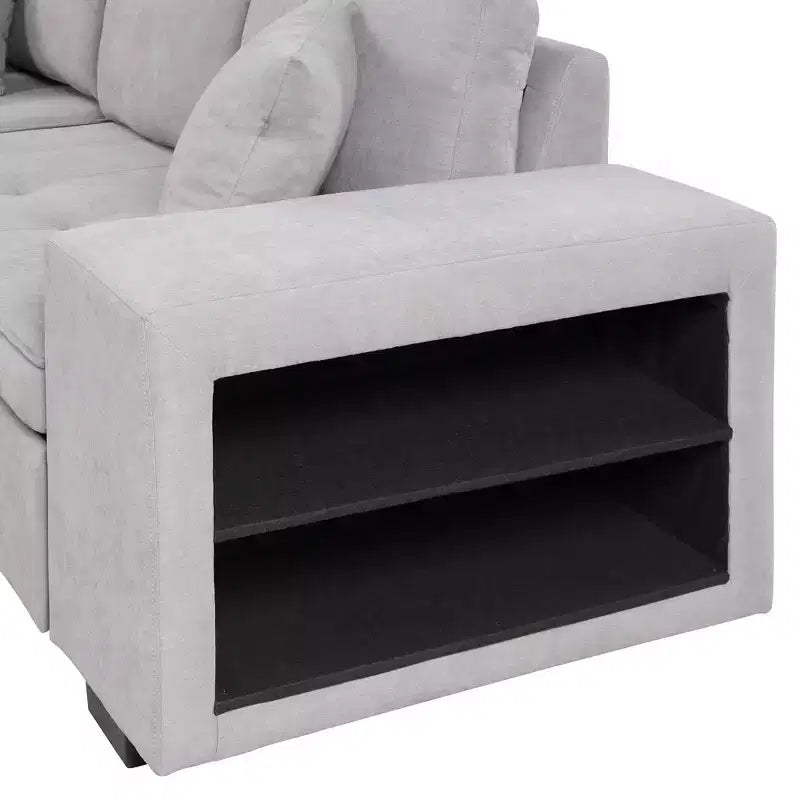 104.5 Modern L-Shape 3 Seat Reversible Sectional Couch Pull Out Sleeper Sofa with Storage Chaise and 2 Stools for Living Room Furniture Set