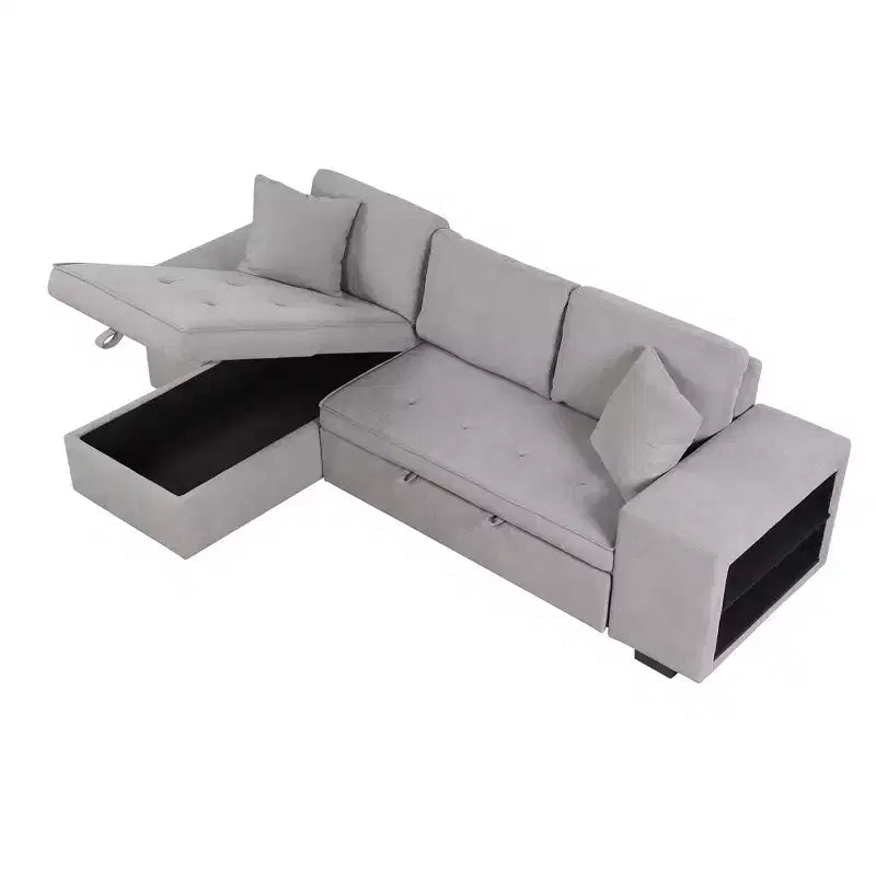 104.5 Modern L-Shape 3 Seat Reversible Sectional Couch Pull Out Sleeper Sofa with Storage Chaise and 2 Stools for Living Room Furniture Set