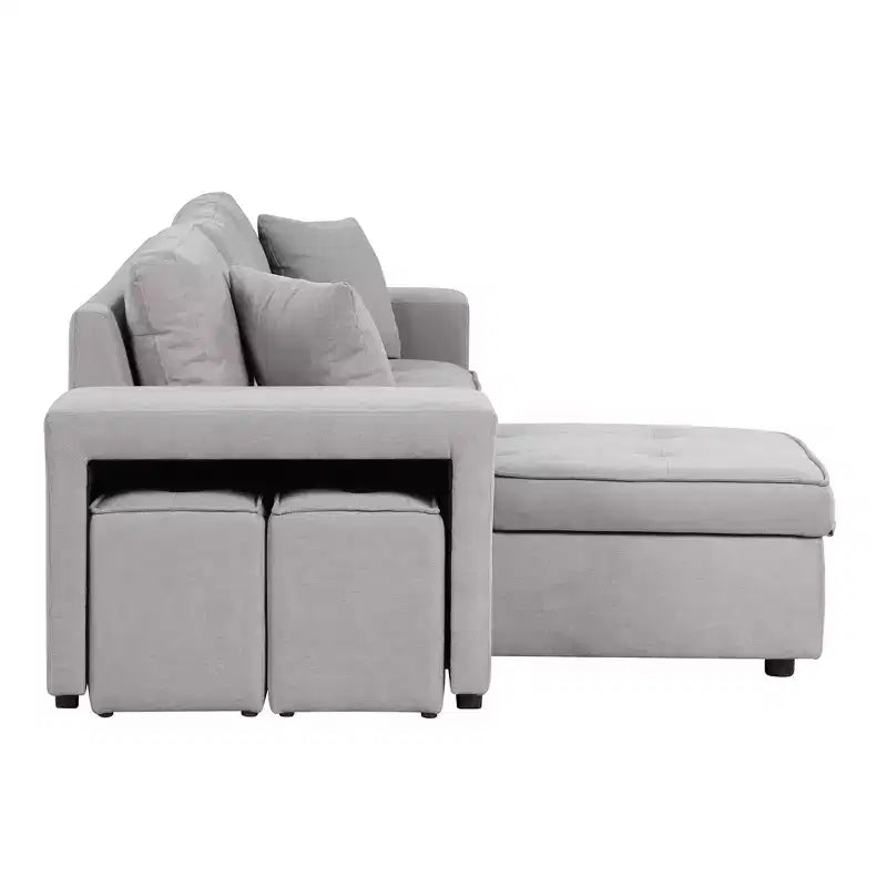 104.5 Modern L-Shape 3 Seat Reversible Sectional Couch Pull Out Sleeper Sofa with Storage Chaise and 2 Stools for Living Room Furniture Set