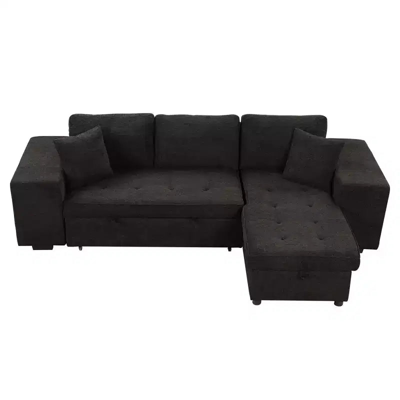 104.5 Modern L-Shape 3 Seat Reversible Sectional Couch Pull Out Sleeper Sofa with Storage Chaise and 2 Stools for Living Room Furniture Set
