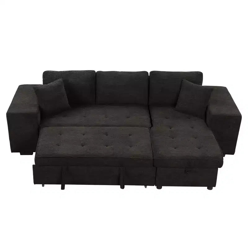 104.5 Modern L-Shape 3 Seat Reversible Sectional Couch Pull Out Sleeper Sofa with Storage Chaise and 2 Stools for Living Room Furniture Set