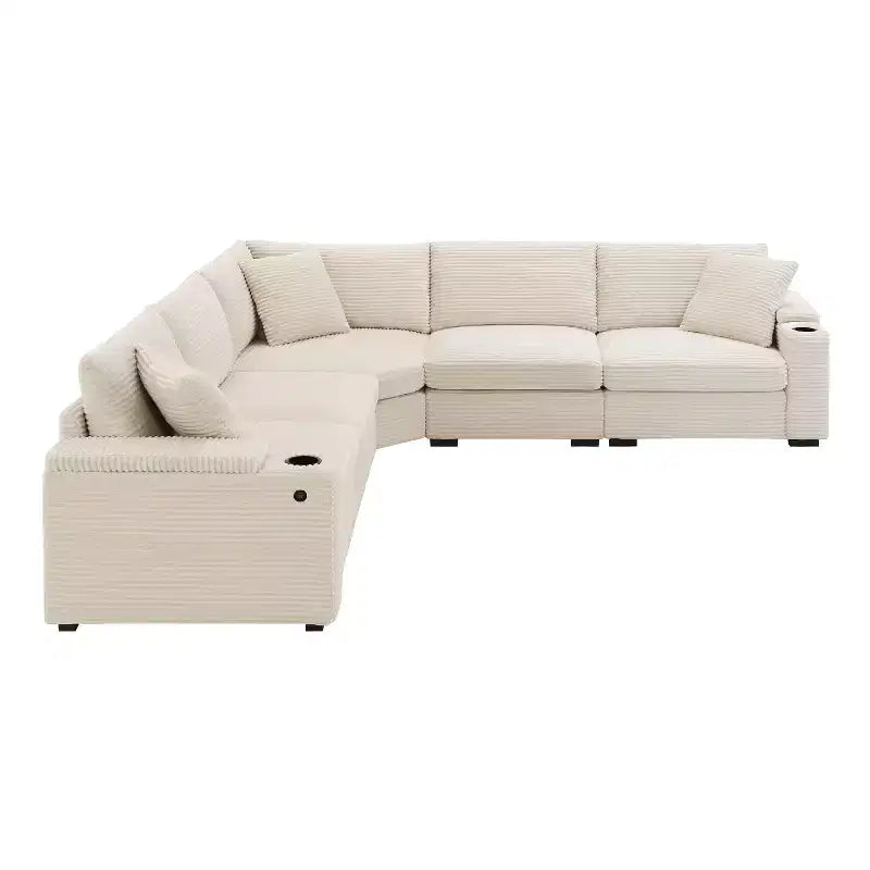 106 Convertible L Shaped Sectional Sofa Corduroy Corner Couch with Armrest Storage Cup Holders USB Charger Oversized Comfy Modular Sofa