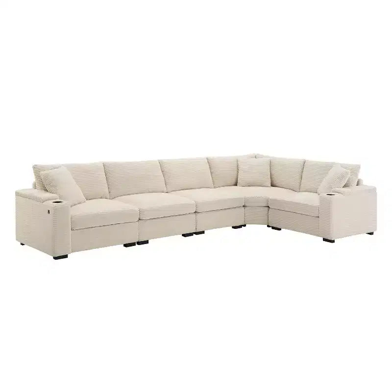 106 Convertible L Shaped Sectional Sofa Corduroy Corner Couch with Armrest Storage Cup Holders USB Charger Oversized Comfy Modular Sofa