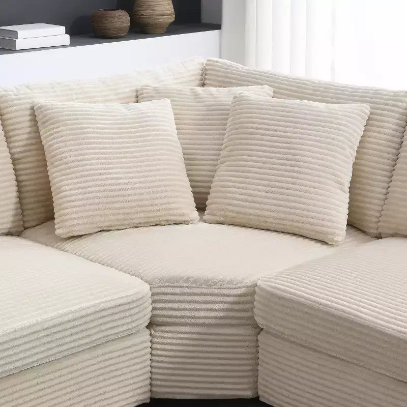 106 Convertible L Shaped Sectional Sofa Corduroy Corner Couch with Armrest Storage Cup Holders USB Charger Oversized Comfy Modular Sofa