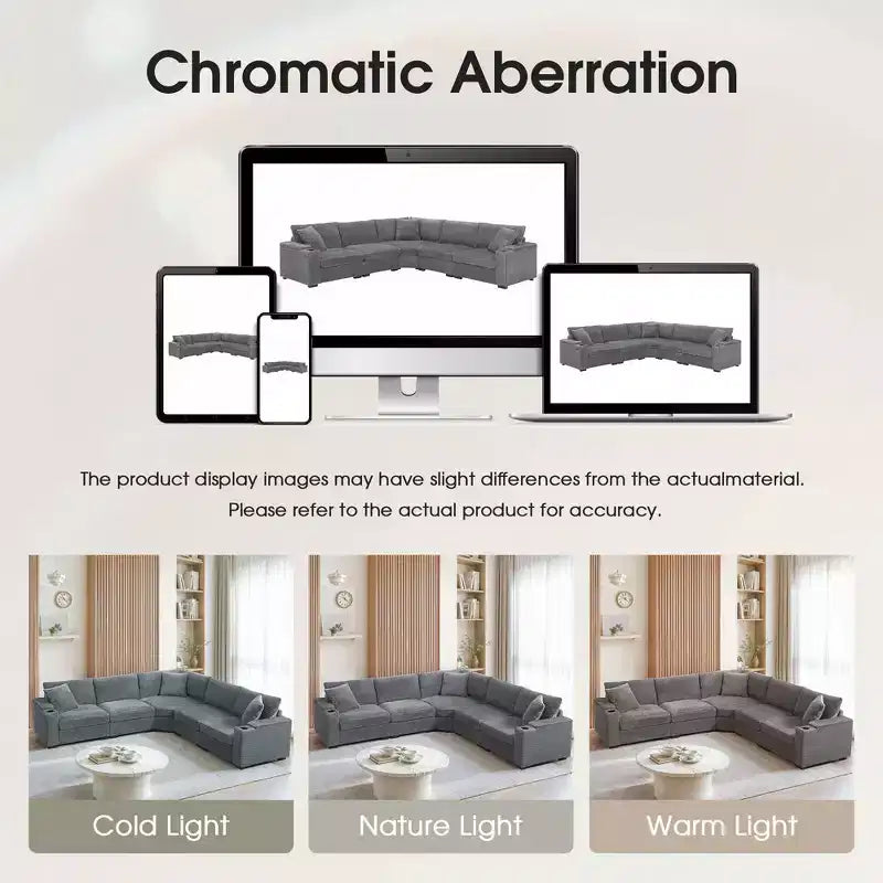 106 Convertible L Shaped Sectional Sofa Corduroy Corner Couch with Armrest Storage Cup Holders USB Charger Oversized Comfy Modular Sofa