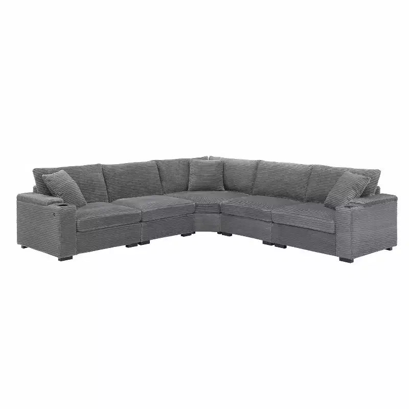 106 Convertible L Shaped Sectional Sofa Corduroy Corner Couch with Armrest Storage Cup Holders USB Charger Oversized Comfy Modular Sofa