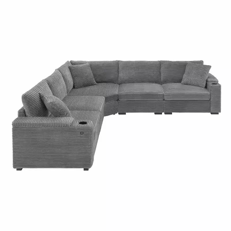 106 Convertible L Shaped Sectional Sofa Corduroy Corner Couch with Armrest Storage Cup Holders USB Charger Oversized Comfy Modular Sofa