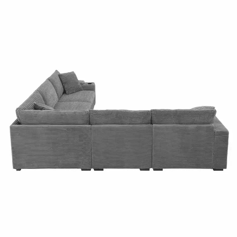 106 Convertible L Shaped Sectional Sofa Corduroy Corner Couch with Armrest Storage Cup Holders USB Charger Oversized Comfy Modular Sofa