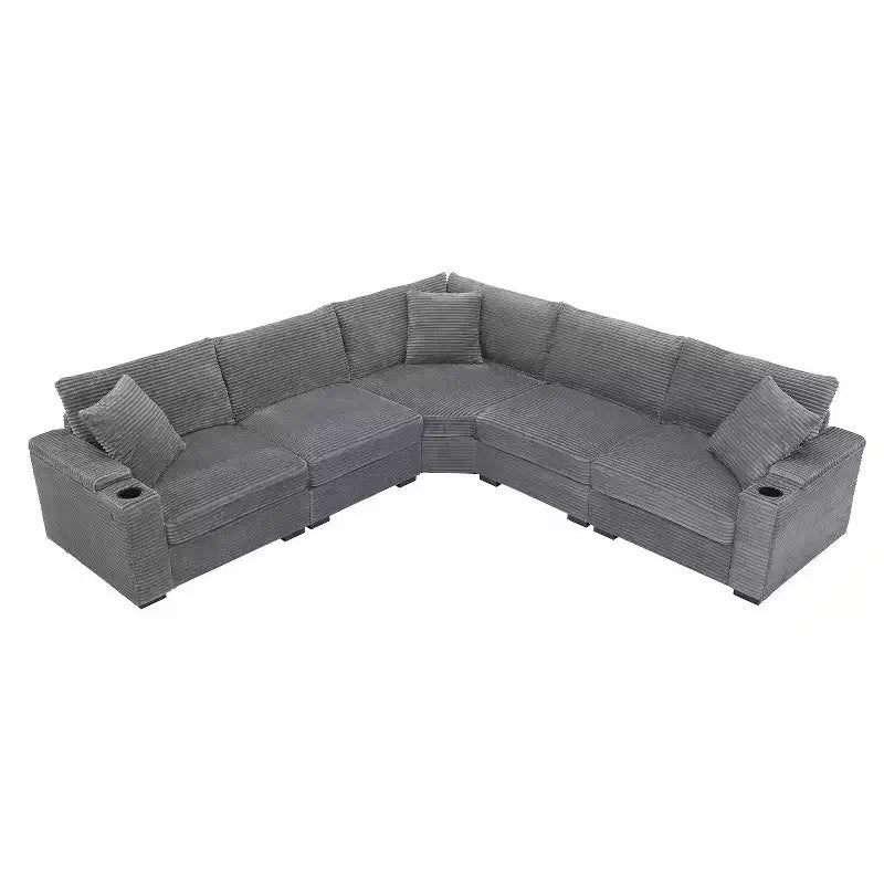 106 Convertible L Shaped Sectional Sofa Corduroy Corner Couch with Armrest Storage Cup Holders USB Charger Oversized Comfy Modular Sofa