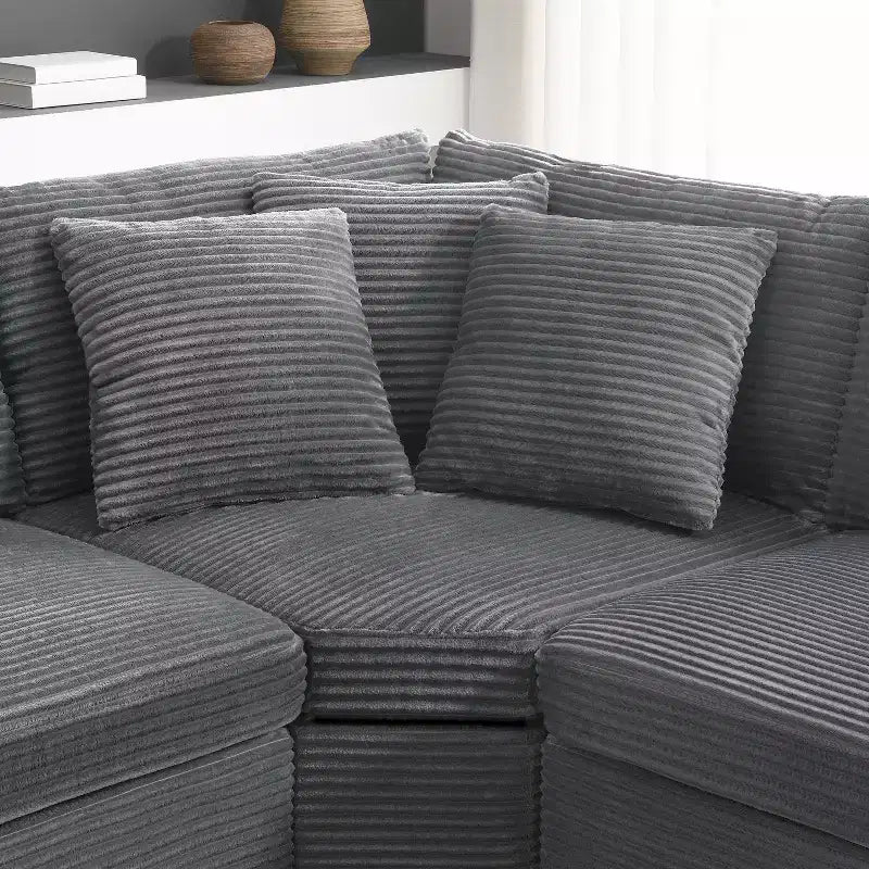 106 Convertible L Shaped Sectional Sofa Corduroy Corner Couch with Armrest Storage Cup Holders USB Charger Oversized Comfy Modular Sofa